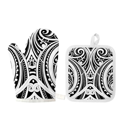 Maori Tribal Tattoo Pattern Print Oven Mitt And Pot Holder Set