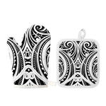 Maori Tribal Tattoo Pattern Print Oven Mitt And Pot Holder Set