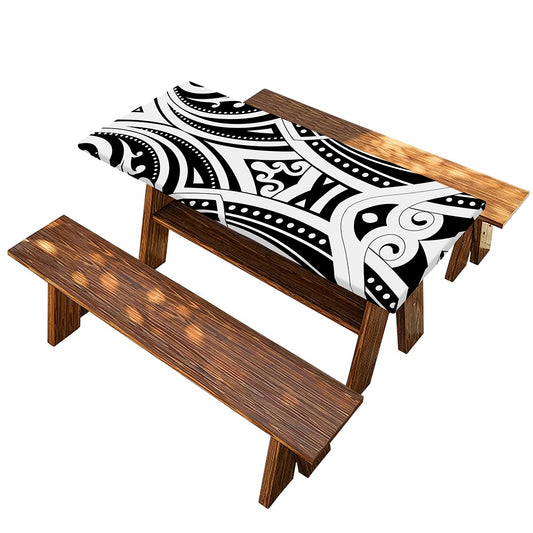 Maori Tribal Tattoo Pattern Print Picnic Table Cover
