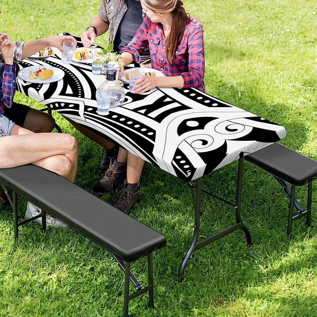 Maori Tribal Tattoo Pattern Print Picnic Table Cover