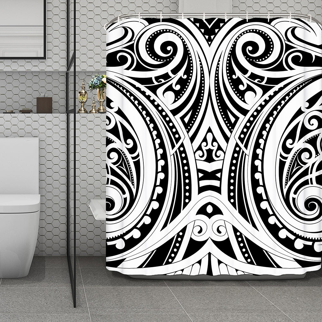 Maori Tribal Tattoo Pattern Print Polyester Shower Curtain