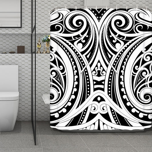 Maori Tribal Tattoo Pattern Print Polyester Shower Curtain