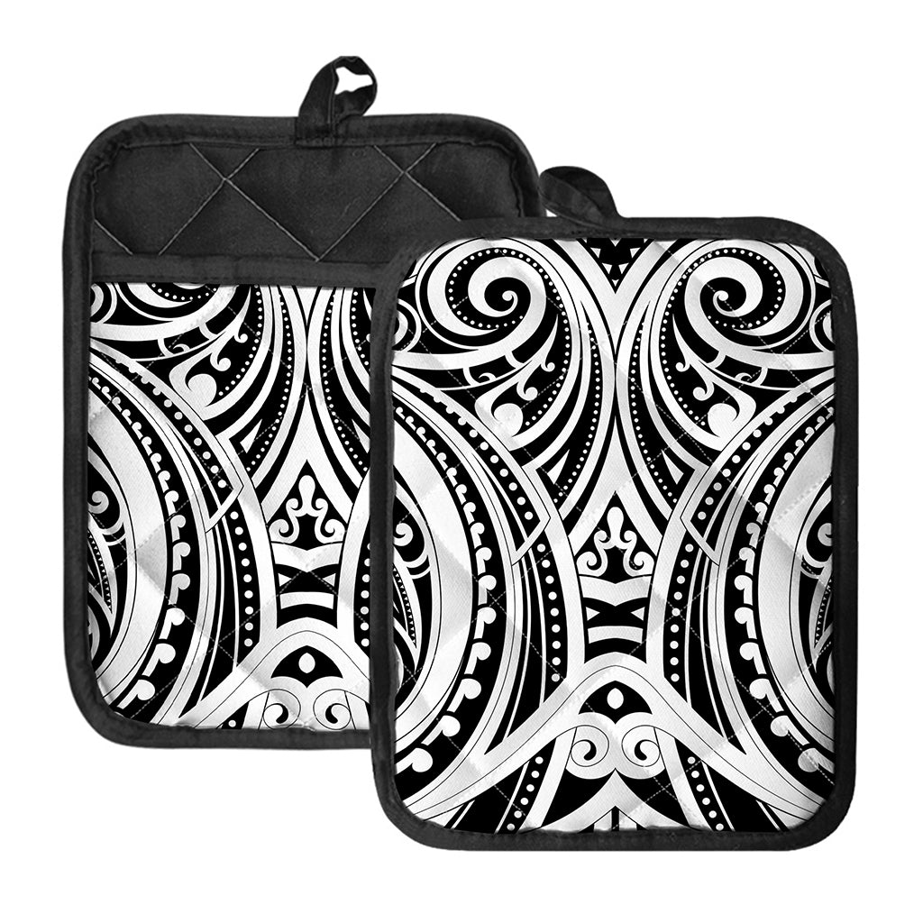 Maori Tribal Tattoo Pattern Print Pot Holders With Pocket