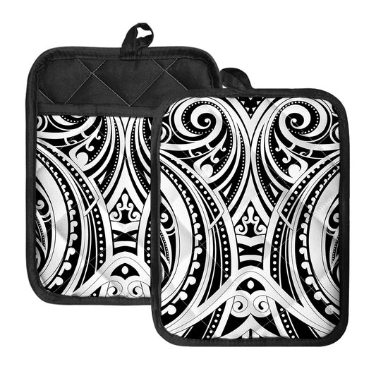 Maori Tribal Tattoo Pattern Print Pot Holders With Pocket