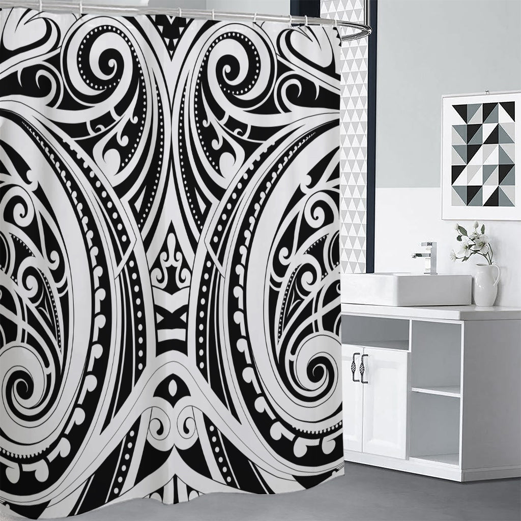 Maori Tribal Tattoo Pattern Print Premium Shower Curtain