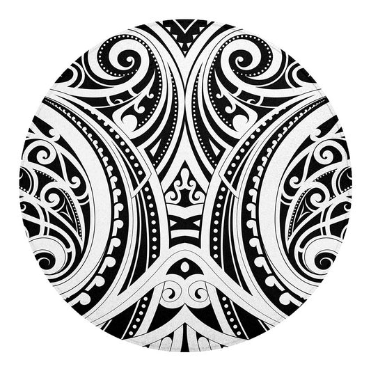 Maori Tribal Tattoo Pattern Print Round Blanket