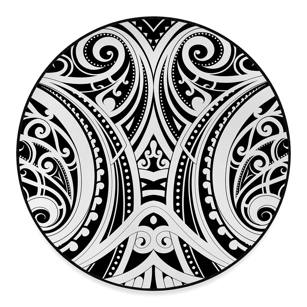 Maori Tribal Tattoo Pattern Print Round Floor Mat