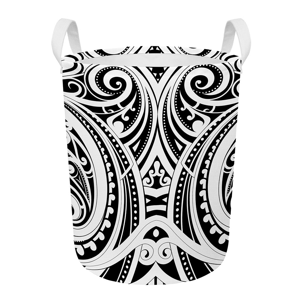 Maori Tribal Tattoo Pattern Print Round Laundry Basket