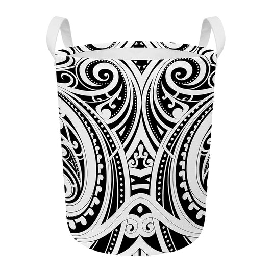 Maori Tribal Tattoo Pattern Print Round Laundry Basket