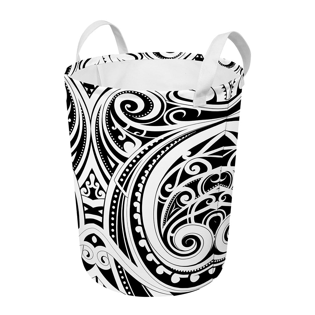Maori Tribal Tattoo Pattern Print Round Laundry Basket