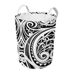 Maori Tribal Tattoo Pattern Print Round Laundry Basket