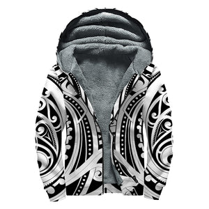 Maori Tribal Tattoo Pattern Print Sherpa Lined Zip Up Hoodie