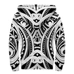 Maori Tribal Tattoo Pattern Print Sherpa Lined Zip Up Hoodie