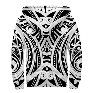 Maori Tribal Tattoo Pattern Print Sherpa Lined Zip Up Hoodie