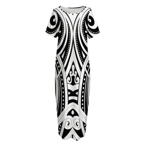 Maori Tribal Tattoo Pattern Print Short Sleeve Long Nightdress