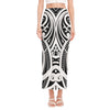 Maori Tribal Tattoo Pattern Print Side Slit Maxi Skirt