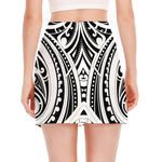 Maori Tribal Tattoo Pattern Print Side Slit Mini Skirt