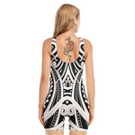 Maori Tribal Tattoo Pattern Print Sleeveless One Piece Swimsuit