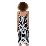 Maori Tribal Tattoo Pattern Print Slim Fit Midi Cami Dress