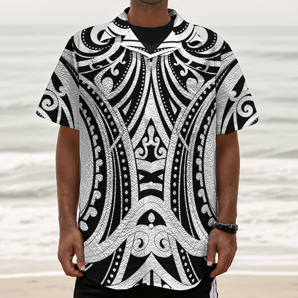 Maori Tribal Tattoo Pattern Print Textured Short Sleeve Shirt