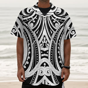 Maori Tribal Tattoo Pattern Print Textured Short Sleeve Shirt