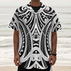 Maori Tribal Tattoo Pattern Print Textured Short Sleeve Shirt