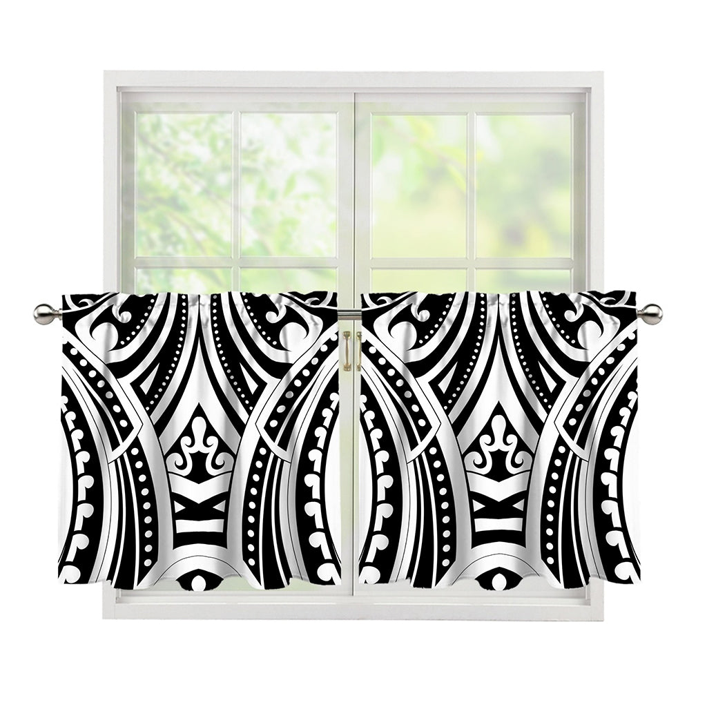 Maori Tribal Tattoo Pattern Print Tier Curtains