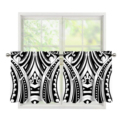 Maori Tribal Tattoo Pattern Print Tier Curtains