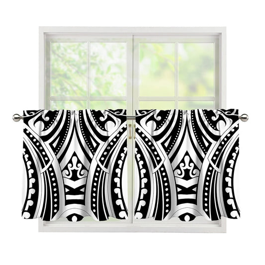 Maori Tribal Tattoo Pattern Print Tier Curtains