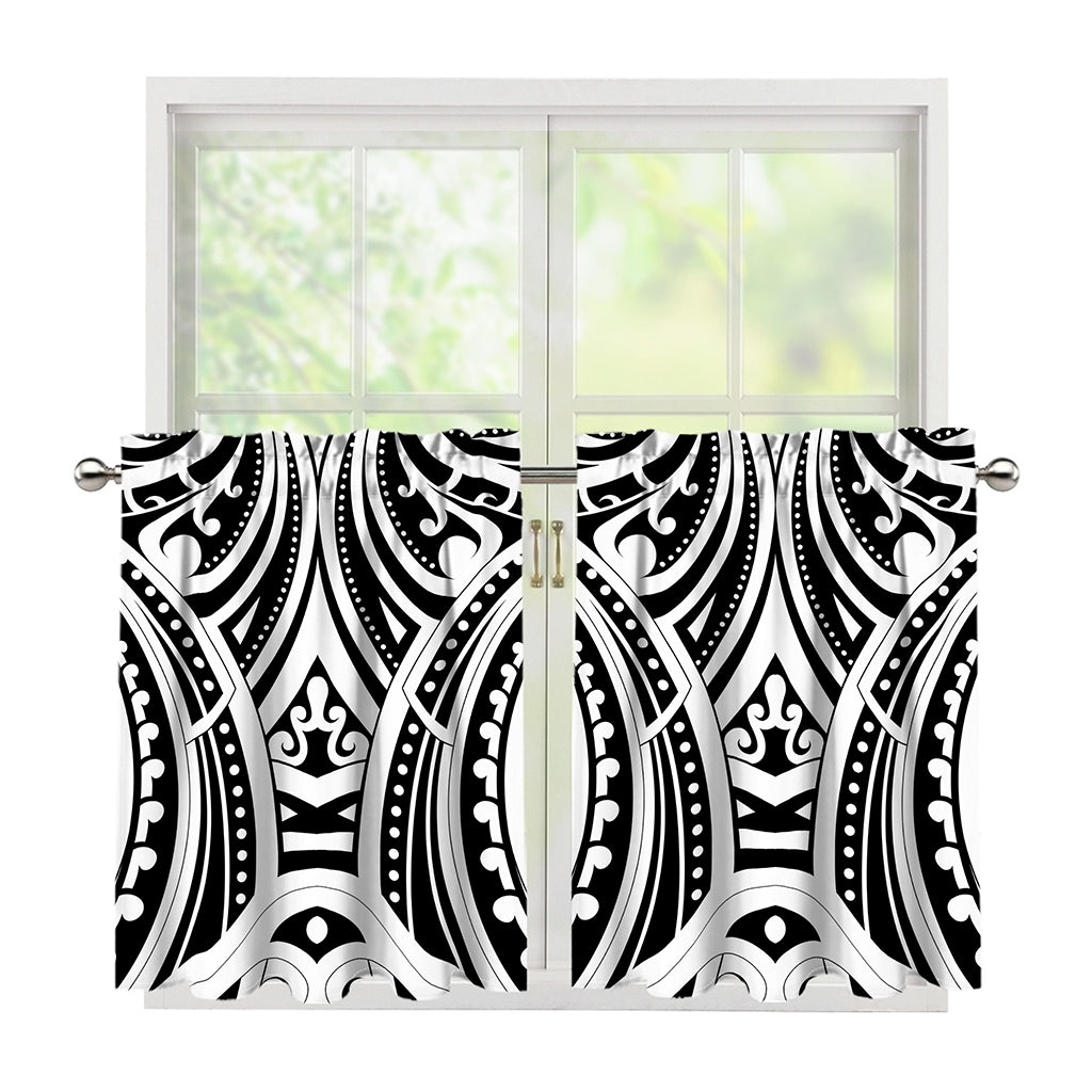Maori Tribal Tattoo Pattern Print Tier Curtains