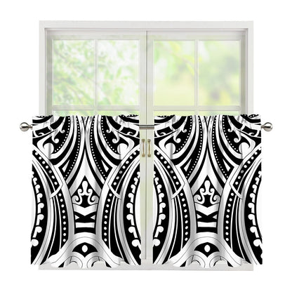 Maori Tribal Tattoo Pattern Print Tier Curtains
