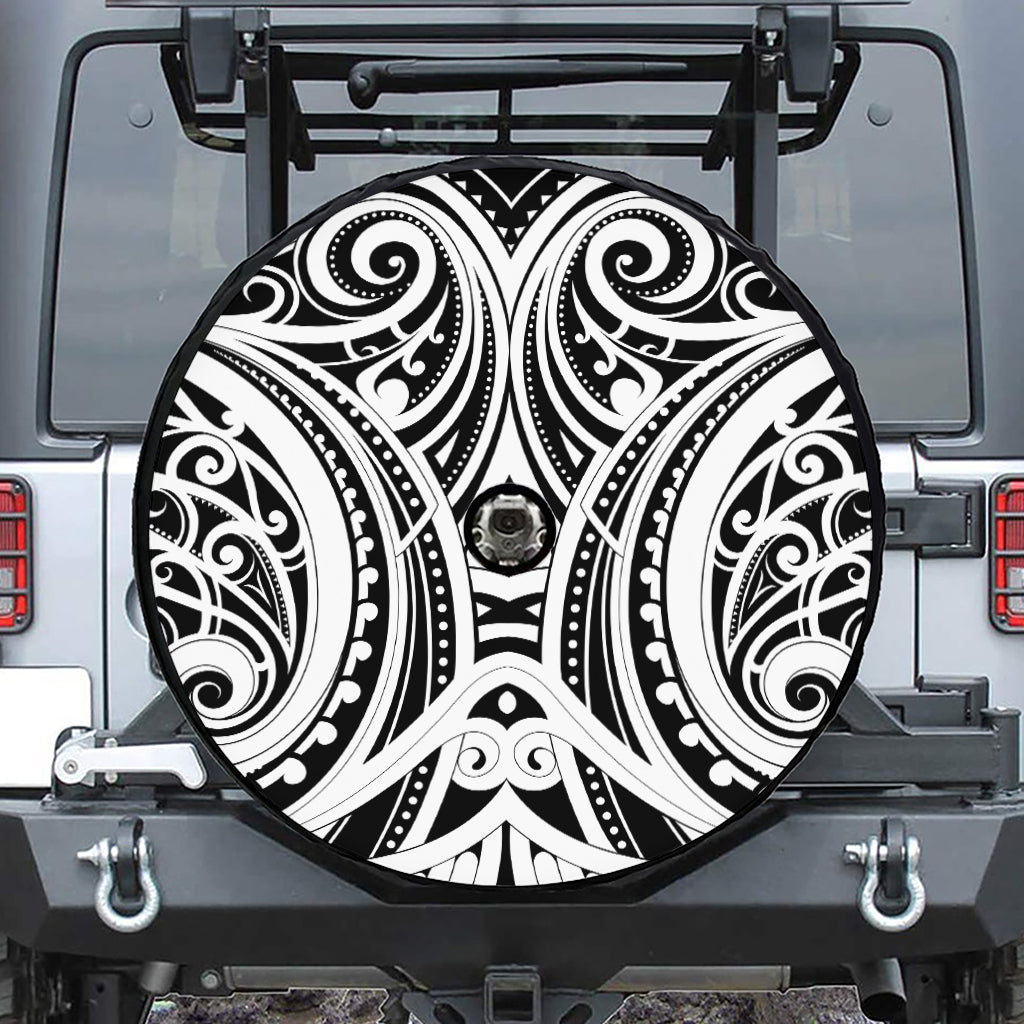 Maori Tribal Tattoo Pattern Print Tire Cover With Camera Hole