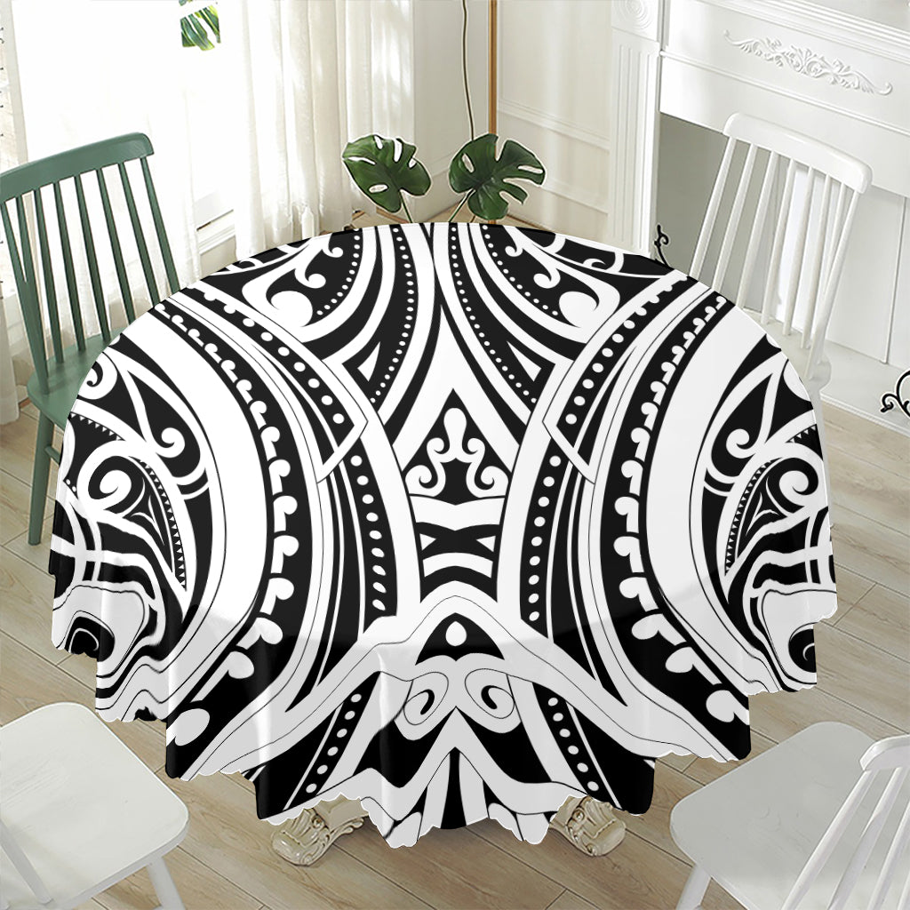 Maori Tribal Tattoo Pattern Print Waterproof Round Tablecloth