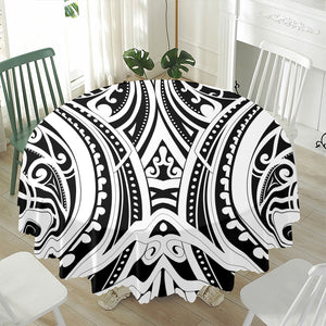 Maori Tribal Tattoo Pattern Print Waterproof Round Tablecloth