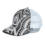 Maori Tribal Tattoo Pattern Print White Mesh Trucker Cap