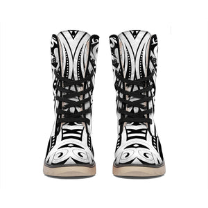 Maori Tribal Tattoo Pattern Print Winter Boots