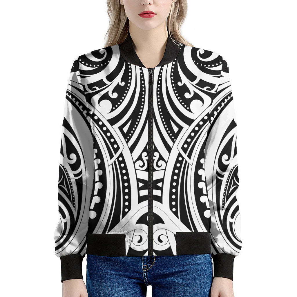 Maori Tribal Tattoo Pattern Print Women's Bomber Jacket