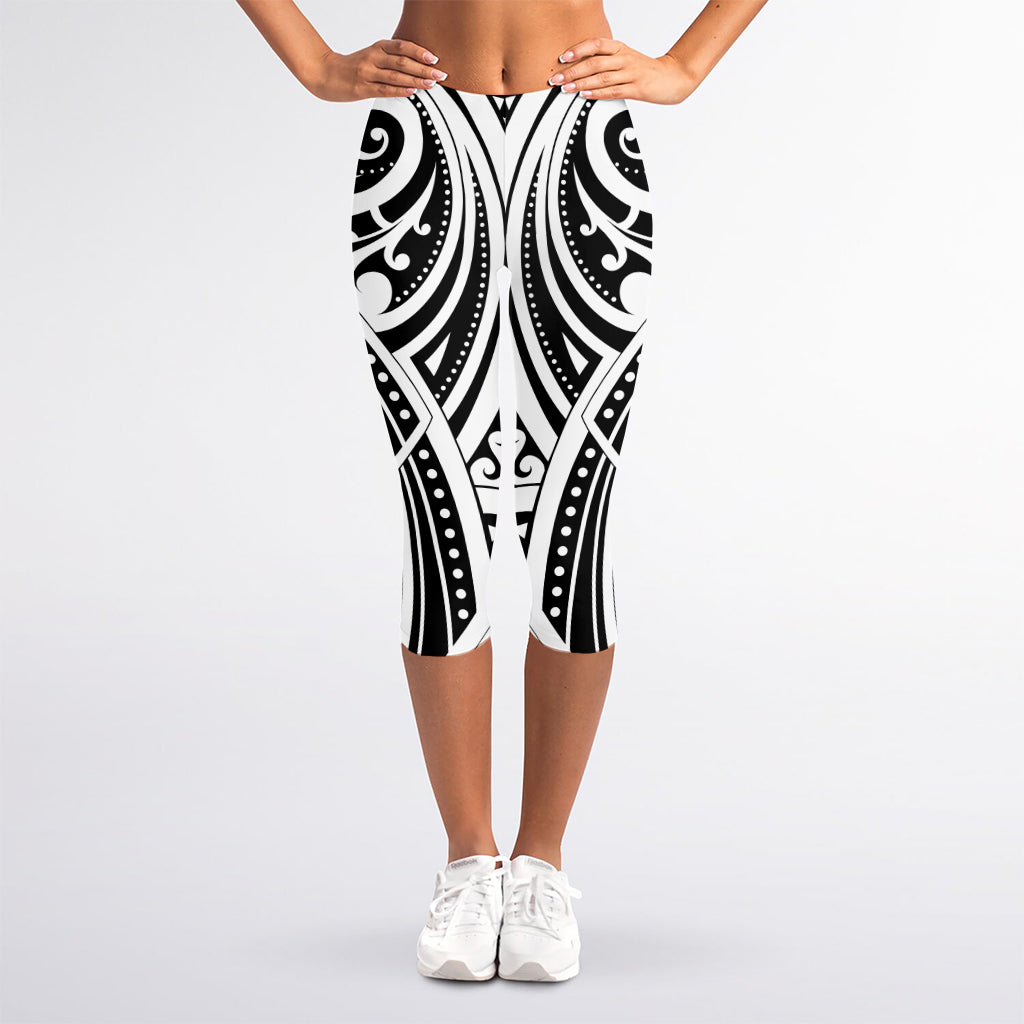 Maori Tribal Tattoo Pattern Print Women's Capri Leggings