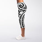 Maori Tribal Tattoo Pattern Print Women's Capri Leggings