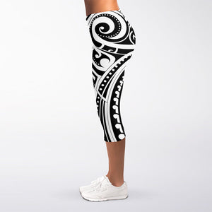 Maori Tribal Tattoo Pattern Print Women's Capri Leggings