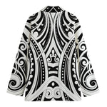 Maori Tribal Tattoo Pattern Print Women's Cotton Blazer