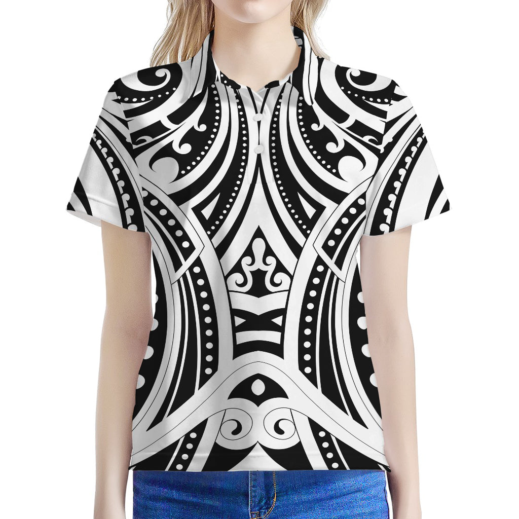 Maori Tribal Tattoo Pattern Print Women's Polo Shirt