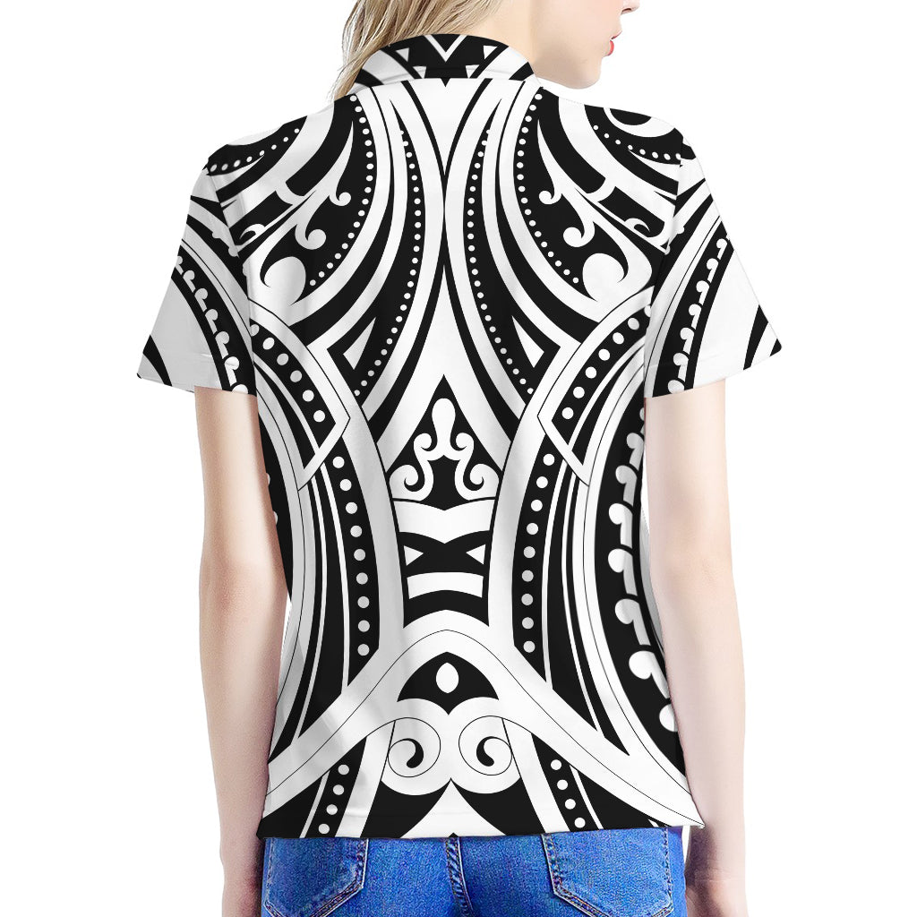 Maori Tribal Tattoo Pattern Print Women's Polo Shirt