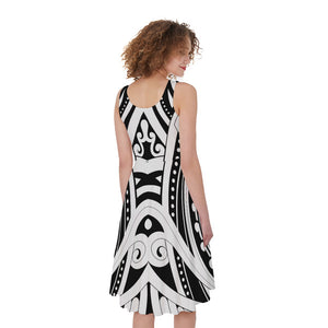 Maori Tribal Tattoo Pattern Print Women's Sleeveless Dress