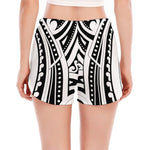 Maori Tribal Tattoo Pattern Print Women's Split Running Shorts