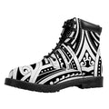 Maori Tribal Tattoo Pattern Print Padded Collar Lace Up Boots