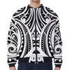 Maori Tribal Tattoo Pattern Print Zip Sleeve Bomber Jacket