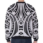 Maori Tribal Tattoo Pattern Print Zip Sleeve Bomber Jacket