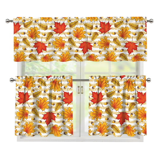 Maple And Oak Pattern Print 3 Piece Kitchen Curtains