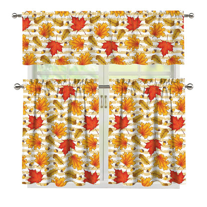 Maple And Oak Pattern Print 3 Piece Kitchen Curtains